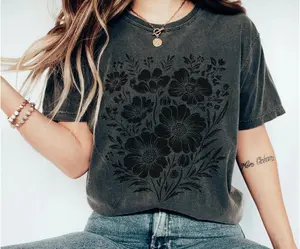 Comfort Colors Vintage Pressed Flowers Shirt, Botanical Floral Tshirt, Wildflowers T Shirt, Boho Cottagecore Tee, Gift for Gardener