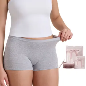 Momcozy M-XL Disposable Postpartum Underwear Boyshort, 100% Cotton Soft Breathable High-Waist Panties, Hospital Bag Essential Recovery Underwear for New Moms, White/Gray, PU026