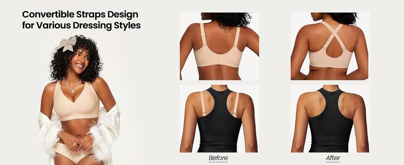 OEAK Women's Seamless Bras Deep V Wireless Plus Size Full Coverage Push Up Comfort Bras No Underwire Supportive Bra Soft Breathable Sleep Bralettes