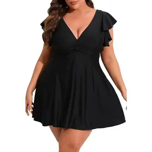 Plus Size Swimsuit for Women Tummy Control One Piece Bathing Suit Slimming Ruffle Swimdress Curvy Swimwear