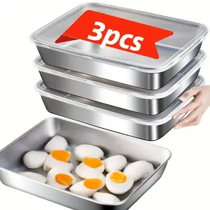 Stainless Steel Food Storage Containers Set 3 Pieces with Lids Airtight Leakproof for Outdoor Camping Picnic Meal Prep Fridge Storage Kitchen Organization