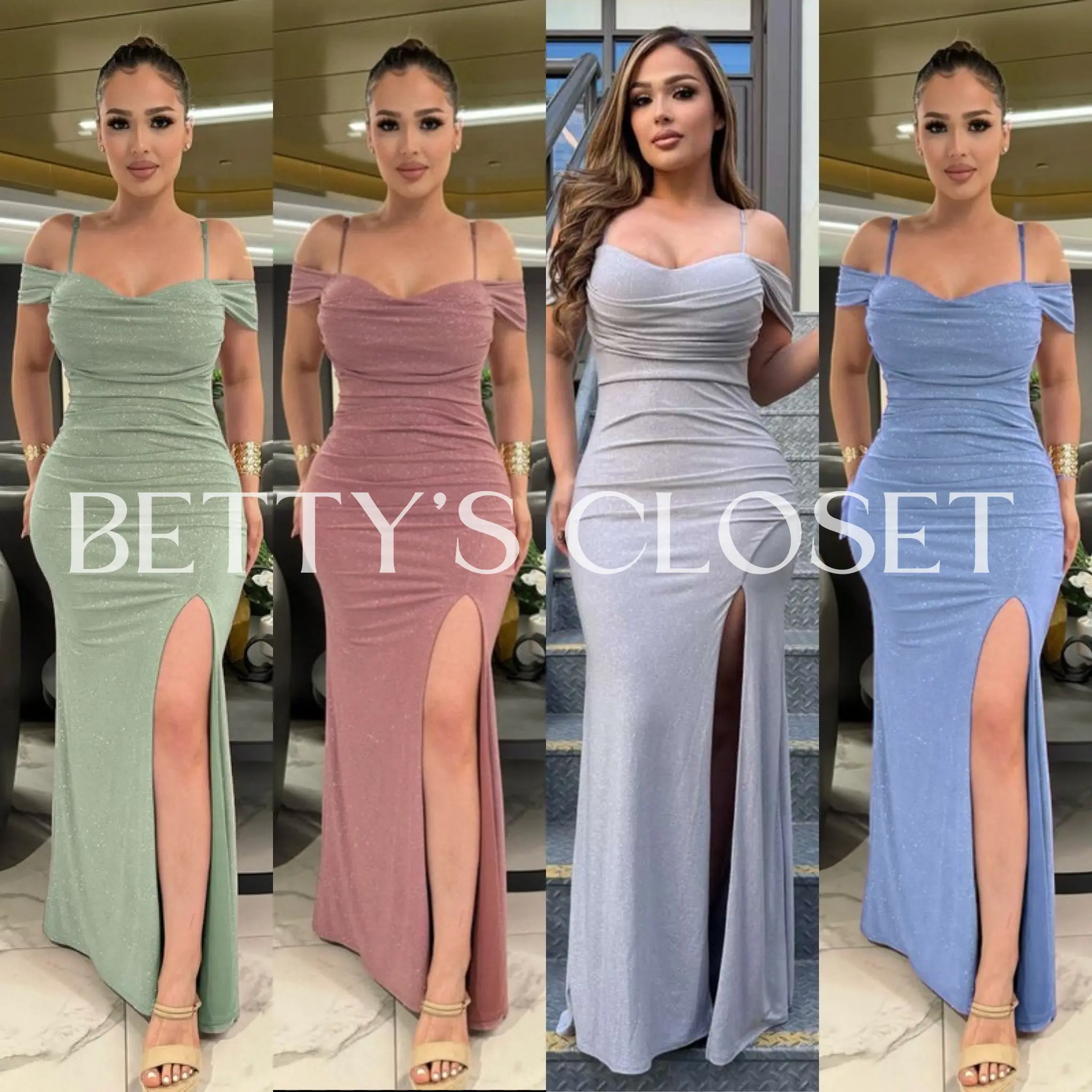 Tatiana Glitter Off Shoulder Double Layer Gown