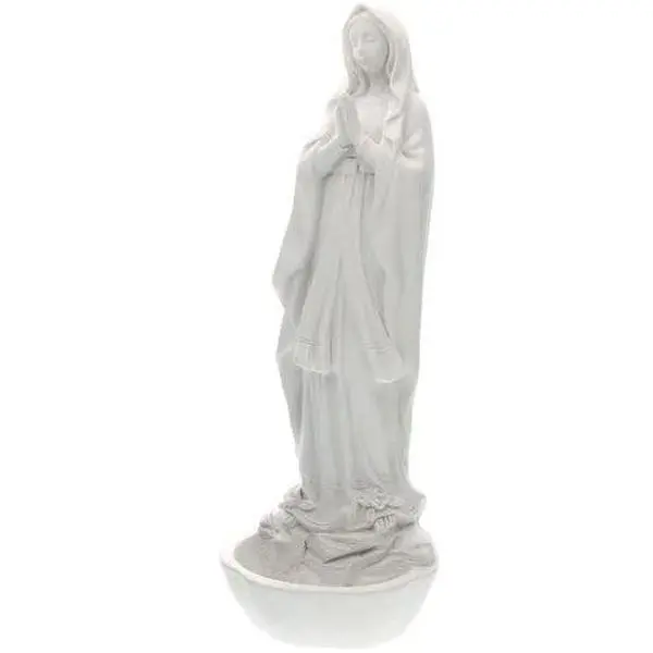 Our Lady Of Lourdes Bright Ivory 3 x 8 Resin Stone Tabletop Rosary Holder