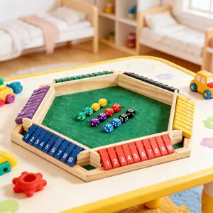 Wooden Tabletop Dice Game with 12 Dice for 1-6 PlayersClassic Family Game Ideal for Gatherings Holidays Halloween Christmas