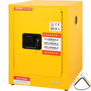 VEVOR Flammable Safety Cabinet,  12 Gal, Cold-Rolled Steel Flammable Liquid Storage Cabinet, 16.9 x 16.9 x 22 in Explosion Proof with 1 Adjustable Shelf 1 Door for Commercial Industrial Use, Yellow