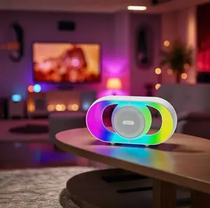 5-in-1 Portable Bluetooth Speaker with Dual Stereo Speakers, RGB LED Atmosphere Table Lamp, 15W Wireless Charging Station, Dimmable Clock, Foldable Phone Stand, Teen Boy Girl Trendy Stuff Gift