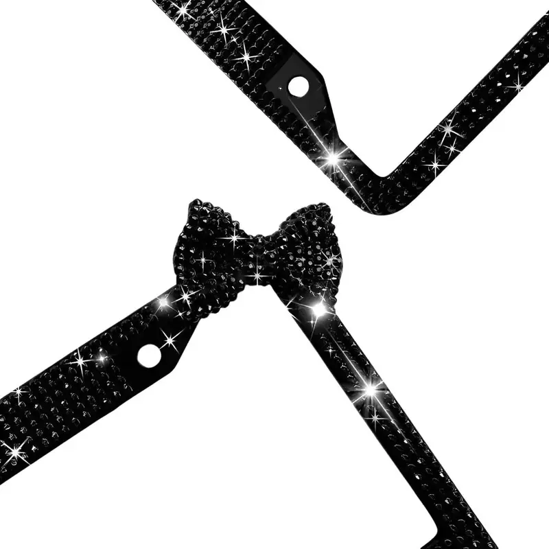 Upgrade Your Car's Look with a White Shiny Bow Tie License Plate Frame! Luxury Sparkling License Plate Frame - Black Frame with Red Bow Design, Crystal Rhinestones, Durable Shell, Easy Installation, Perfect Accessory for Women Drivers Unique customization