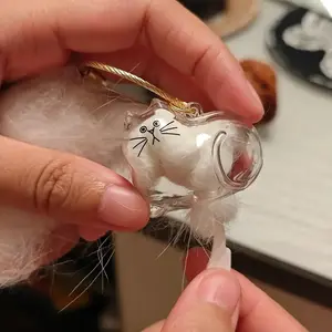 Transparent Pet Hair Storage Box Pendant Keychain - Cute Sitting kitten Design, with Chain Link - for kitten Owners - Durable Acrylic Organizer for Keys, Bags, Home or Outings - Perfect Pet Memorial Gift for kitten Lovers, Playful Design, Ring Attachment