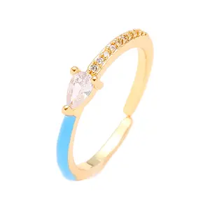 Gold Plated Resizable Rings,Minimalist Design, Individual Colors with White Gemstones,Enjoy chic versatility with our resizable rings in blue, yellow, black, and purple, each adorned with sparkling white gemstones. Perfect for everyday wear