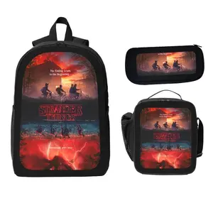 Stranger Things Themed Set School Backpack Pencil Case Insulated Bag Classic Inverted Pattern Design for Fans