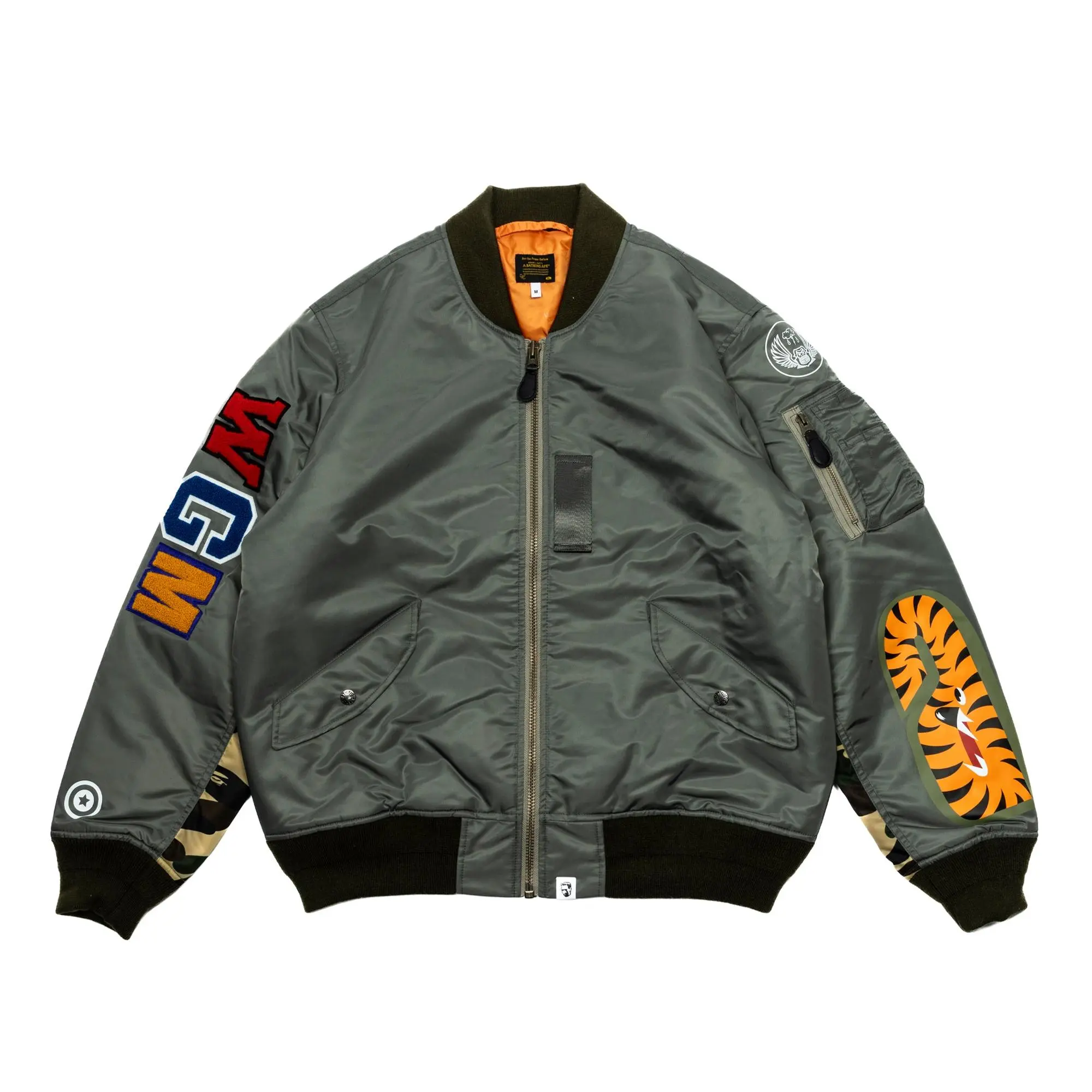 Men's A Bathing Ape MA-1 Bomber Jacket, Olive Menswear Outerwear Top Coats - 001HJK701003M