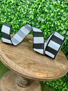 1.5 Inch By 10 Yard Black And White Wide Stripe Ribbon