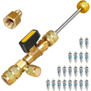 Professional Dual Size 1/4" & 5/16" SAE Valve Core Remover/Installer Tool Kit, HVAC AC Repair for R22 R32 R410A R134a, Schrader Valve Changer w/Magnet & Bypass Port