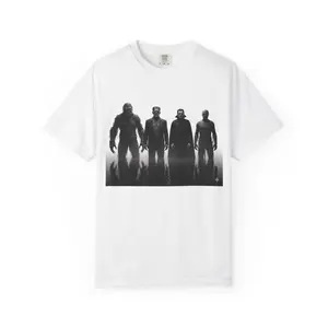 Classic Monster Halloween Unisex T-shirt Comfort Colors Scary Movie Tee Vintage Horror Shirt Halloween Costume Top Monster Mash Shirt in White with Black Graphic Design