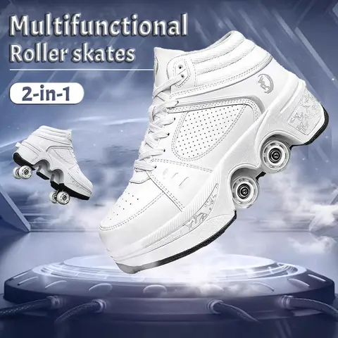 Yousulun Unisex Multifunctional Double-Row Sporty Roller Skates - Retractable Wheels, Shoes with Wheels, 2-in-1 Deformation for Skating/Walking
