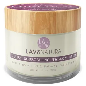 Whipped Grass Fed Tallow Balm for Skin, Face, Hands & Body Moisturizer with Shea Butter and Premium Botanical Oils by LAVōNATURA | Natural Anti-Aging Moisturizer for Dry, Sensitive Skin – Promotes Healthy-Looking Skin, Unscented & Handmade in USA (2 oz)