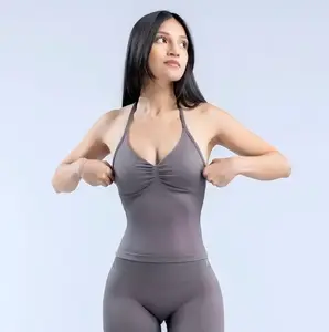 DFYNE Impact Longline Strappy Top — Seamless Sculpted Fit with Cross-Back Support Bra & Booty-Lifting Bottoms, Backless Gym/Activewear