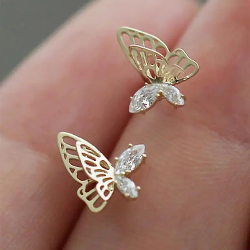 Rhinestone Decorated Butterfly Design Stud Earrings As Perfect Gift for Girlfriend, Elegant for Party, Daily Clothing Decor for Girl, Trendy All-match & Exquisite Jewelry Studs Earrings, Fashionable Earrings, High Quality Earrings