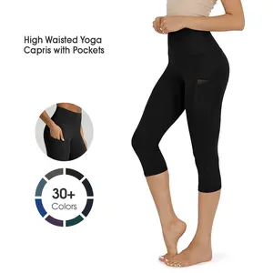 ODODOS Women's High Waisted Yoga Capris with Pockets, Tummy Control Non See Through Workout Athletic Running Capri Leggings summerwins