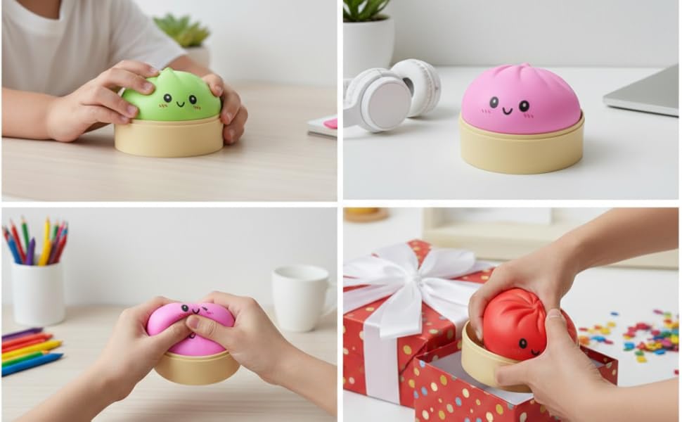 Size3.15*1.97in.2026 New Glitter Dumpling Squishy with Steamer Box, Soft Sensory Fidget Steamed Bun Squeeze Tool for Adult Stress & Anxiety Relief,3.15 inches in Diameter Cute Office Desk Decor and Relaxing Accessory