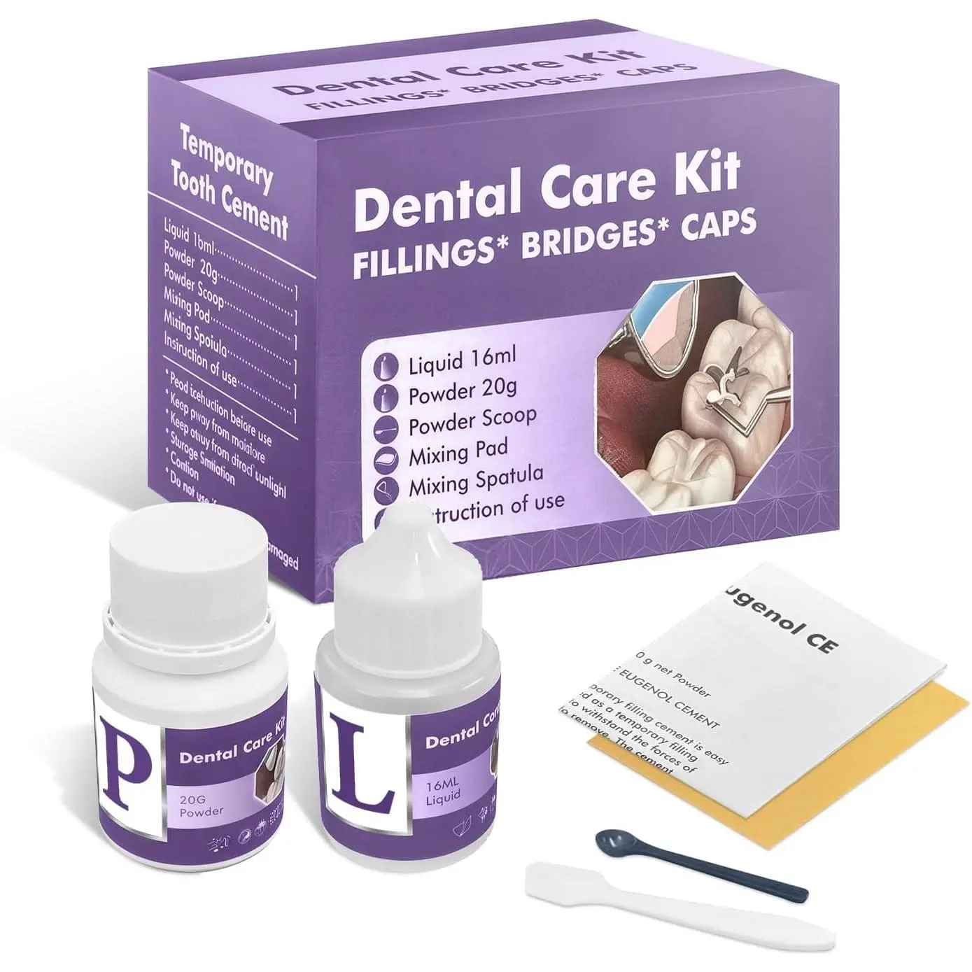 Tooth Repair Kit, Zinc Oxide Eugenol Cement for Cavities Filling, Dental Care Kit for Broken, Chipped or Missing Teeth, Temporary and Permanent Tooth Filling and Crown Fixing at Home