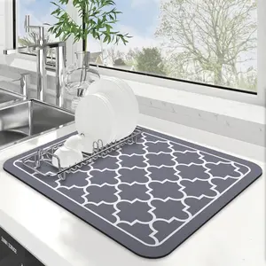 Dish Drying Mat Super Absorbent Drying Mat Large Dish Drying Mats for Kitchen Counter Easy Clean Dish Mat Kitchen Drying Mat15"x 18" Stylish Grey