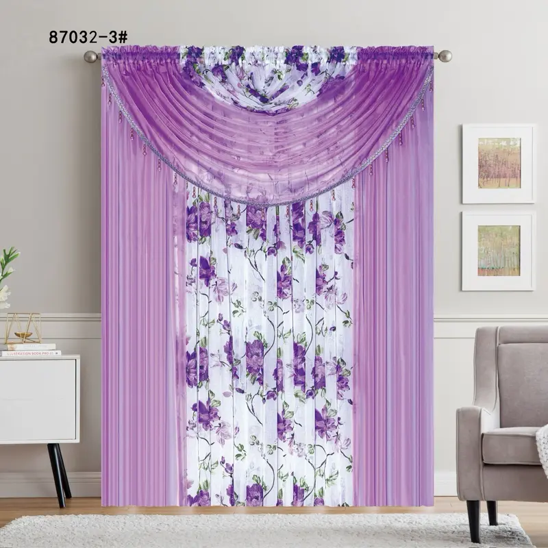 Coco santi 12 Sheer Curtains 05337-2# Pink Floral Design for Elegant Home Decor