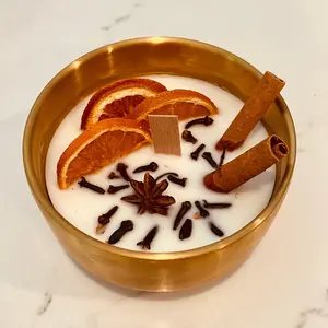 Witch's Brew in a Gold Bowl Pumpkin Spice Scented 100% Soy Holiday Candle Eco Friendly Festive Atmosphere Gift for Cozy Decor Ornaments