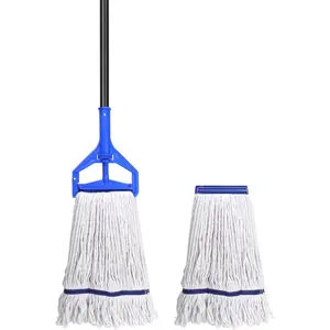 Loop-End String Mop Heavy Duty Commercial Industrial Mops with 2 Extra Mop Heads Replacement, 59 Inch  Wet Mop for Floor Cleaning