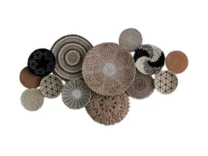 Set of 13 Basket Wall Decor, Boho Wall Decor, Boho Wall Art, Wicker Round Bowl, Wicker Wall Tray, Bohemian Wall Decor, Hanger Wall Plate Hanging Gift Hook Kitchen Hook Kitchen