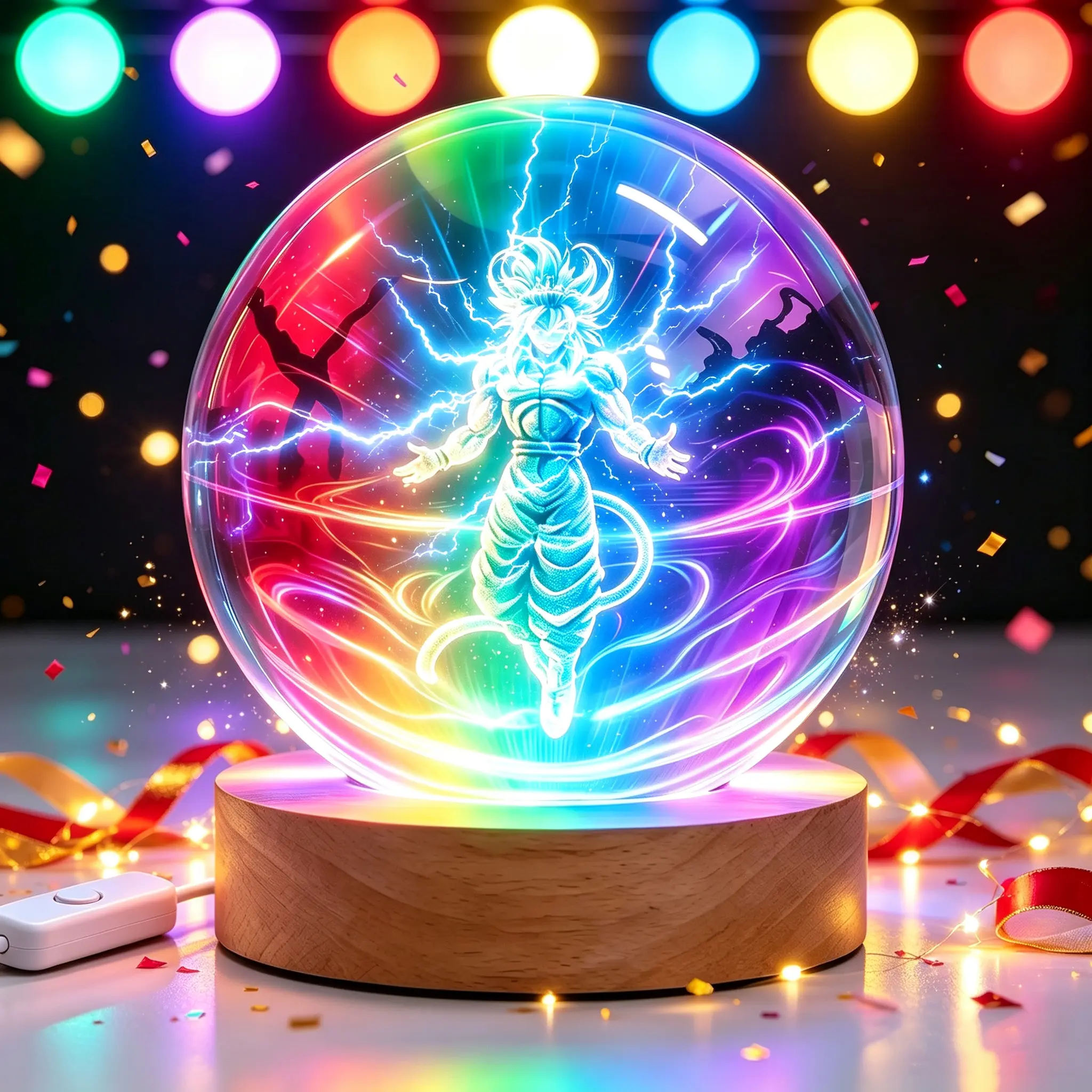 7 Color 3D Crystal Ball LED Night Light, 3.15 Inch Glowing Decor Lamp, Cool Neon Light Ornament, Perfect Christmas Gift for Bedroom & Room Decor