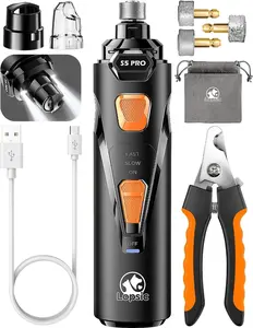 Whisper Quiet Dog Nail Grinder with 4 LED Lights, Safe & Stress-Free for Sensitive Dogs Cats of All Breeds & Sizes, 3 Grinding Bits, 3-Speed, Pet Nail Trimmers, Rechargeable Painless Grooming Kit