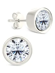 Sterling Silver Round Cut Bezel Set Stud Earrings