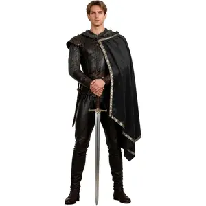 Medieval Hooded Cloak, Velvet Assassin Costume Cape, Renaissance Style with Decorative TrimTikTokShopBlackFriday