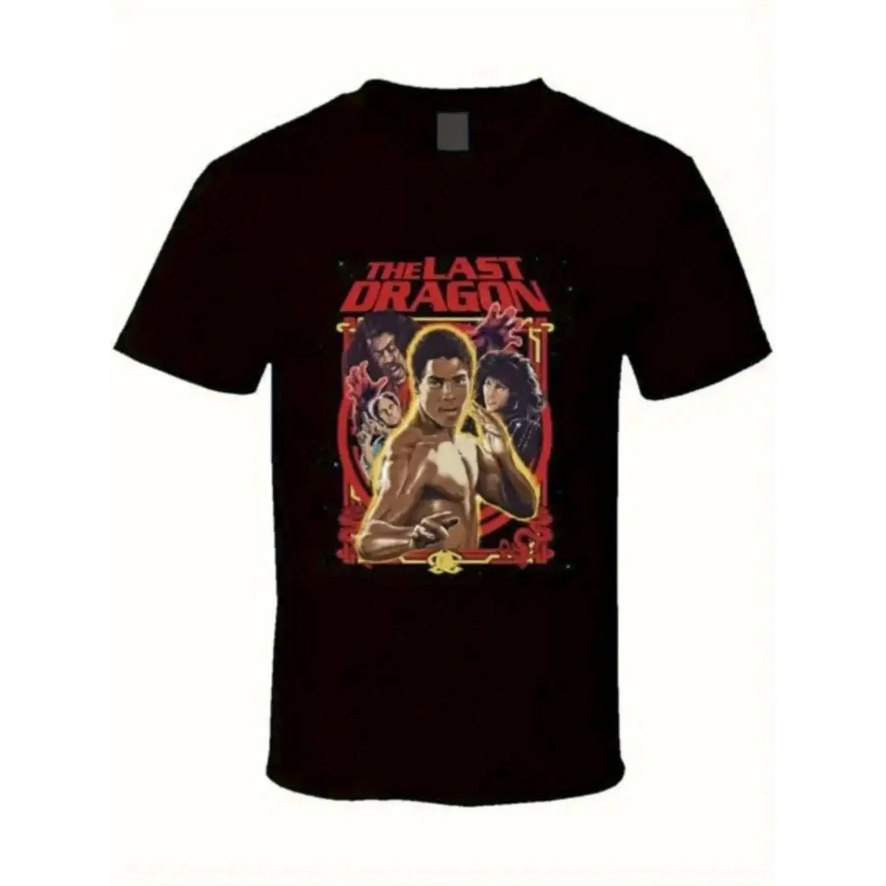 Men's Plus Size 'The Last Dragon' Martial Arts Character Illustration T-Shirt - Stretch Cotton Blend, Casual Streetwear, Crew (Round) Neck, Shortsleeve, Slight Stretch, All-Season Menswear Top