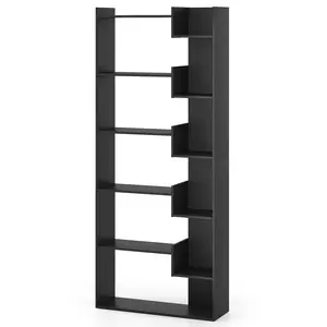 COSTWAY - 6-Tier Bookshelf Wooden Bookcase with 2 Anti-Tipping Kits Open Display Shelf-Black