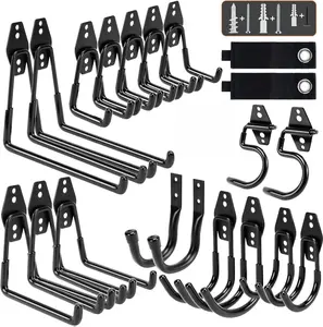 Garage Hooks, 20 Pack Garage Organization, Wall Storage Hooks Heavy Duty for Hanging Bike, Ladder, Garden Tools, Hose and Ropes, Black