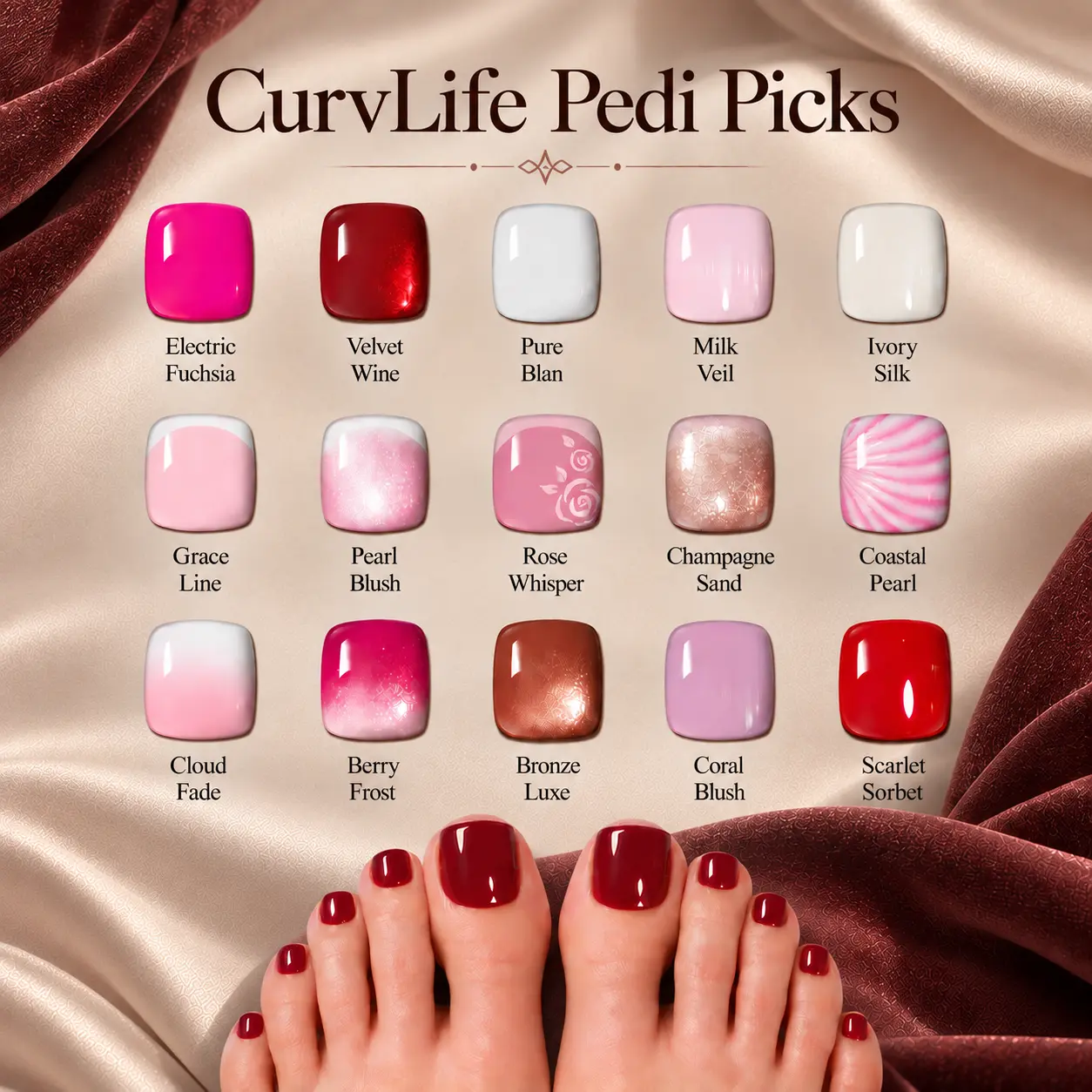 CurvLife Coastal Luxe Toe Press-On Nails | 30 / 36 PCS | Glossy Full Cover Fake Toenails, Reusable Pedicure Set with Elegant Vacation-Inspired Designs, Comfortable Fit, Easy Apply, Salon-Quality Toenails for Resort, Beach and Summer Escape Looks