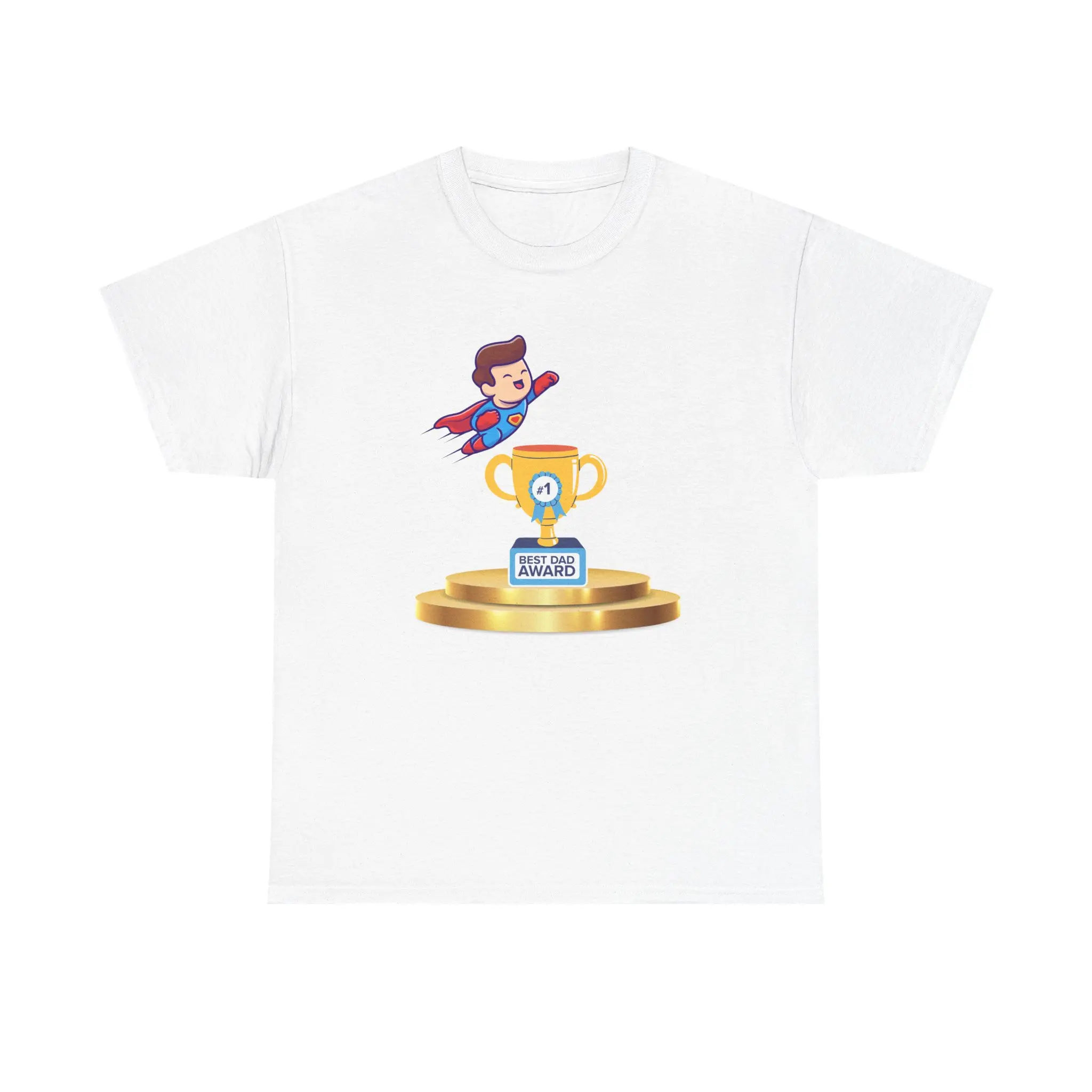 Men's Relaxed Fit Graphic Tee, 100% Cotton Shortsleeve Round Neck Top with Golden Trophy Print for School, Menswear, Natural