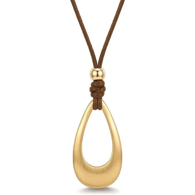 DearLuniva B Boho Necklace Gold Pendant Jewelry for Women Chunky Gold Necklaces Statement Big Circle Black Necklaces Western Leather Rope Necklace Trendy