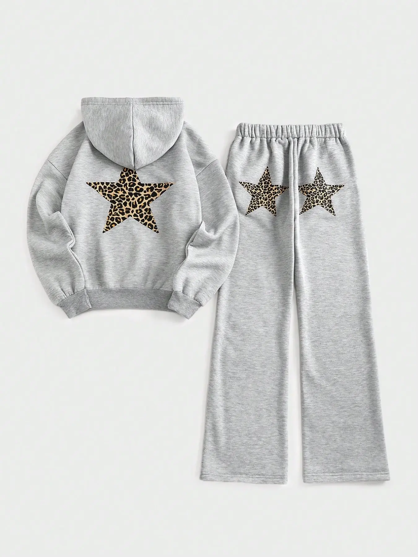 Y2K Star Print Fitted Hoodie & Leopard Pants Matching Set, Street Style Fashion, Casual Trendy, Light, Women's Clothing