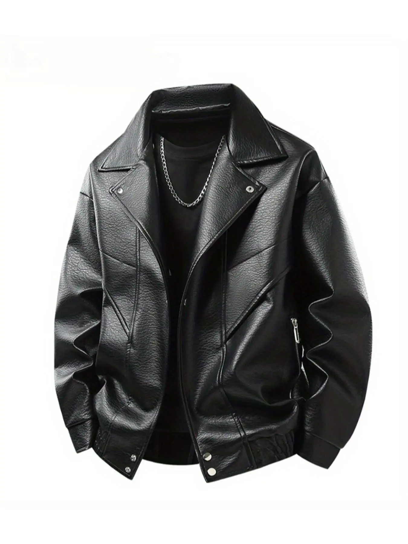 PU leather jacket for men, a heavyweight solid color retro leather Button Front Jacket, a new Biker Style jacket for motorcycles in autumn and winter. Men's PU jacket jacket, a loose lapel jacket jacket for men, suitable for autumn and winter