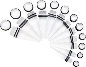 Big Ear Gauges Kit 24 Pieces Acrylic Tapers and Plugs Double O-Rings Stretching Set
