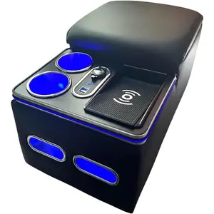 Center Console Armrest Organizer with Wireless Charging Phone Holder & Cup Holders for Car & Minivan & Van Truck Floor Cab Back Bench Seat Storage Box - Black