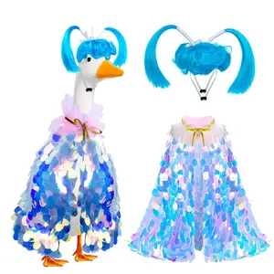 Voccos Porch Goose Princess Outfit with Wig Rainbow Sequin Cape Crystal Sparkle Cute Ice Curls Blue Braid Wig Dress Up for Garden Lawn Patio Yard Outdoor Easter Summer Wedding Winter Party Decoration