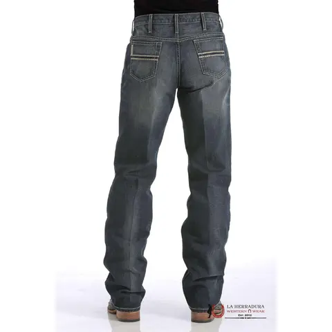 Men's Cinch White Label Casual Denim Pants - Mens Clothing, Mid Waist Relaxed Fit Straight Leg, Dark Stone Plain Streetwear Clothing, All Seasons, Pocketed - MB92834019
