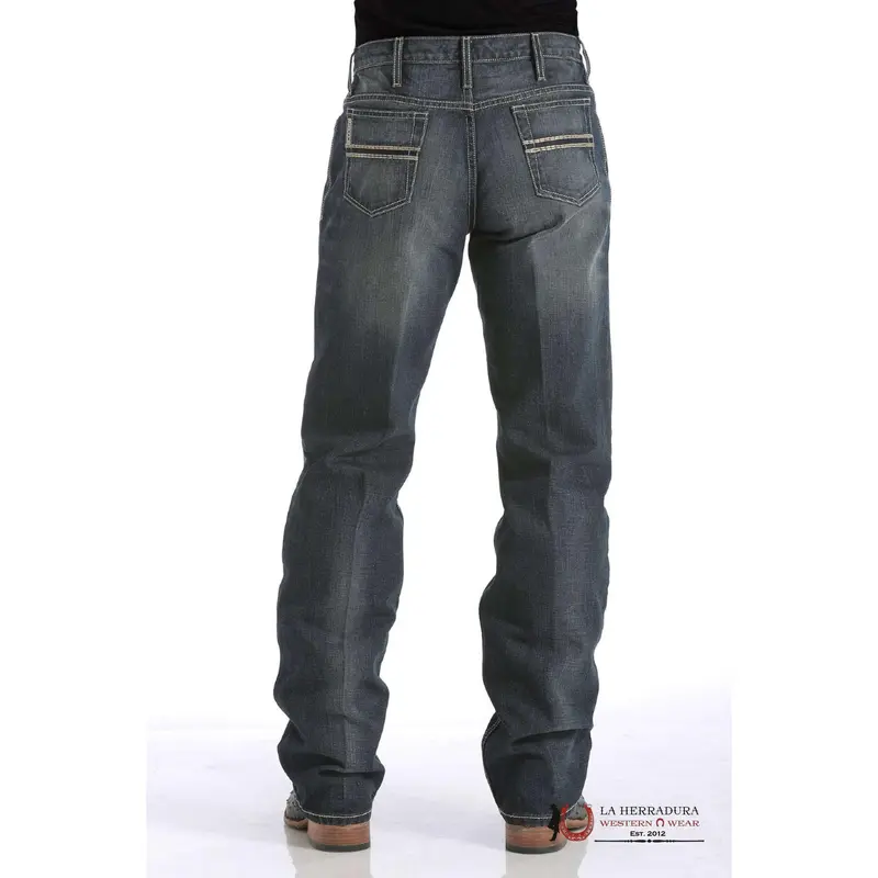 Men's Cinch White Label Casual Denim Pants - Mens Clothing, Mid Waist Relaxed Fit Straight Leg, Dark Stone Plain Streetwear Clothing, All Seasons, Pocketed - MB92834019