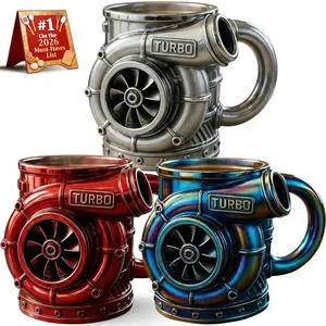 3D Retro V8 Engine Mug, Creative Turbocharger Mug,Funny Mechanical Coffee Cup, Resin Exterior with Stainless Steel Lining Cup, Gift for Car Enthusiasts, Mechanics & Gearheads, Stainless Steel Drinkware