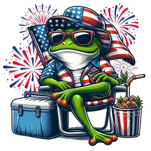 Patriotic Summer Frog Direct To Film Print, DTF Print, Ready To Press Print For T-Shirts