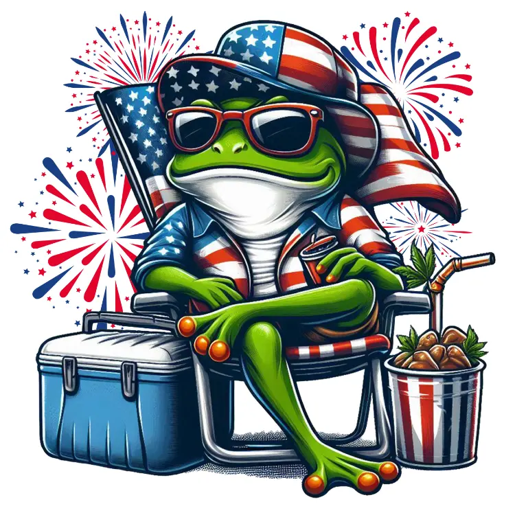 Patriotic Summer Frog Direct To Film Print, DTF Print, Ready To Press Print For T-Shirts